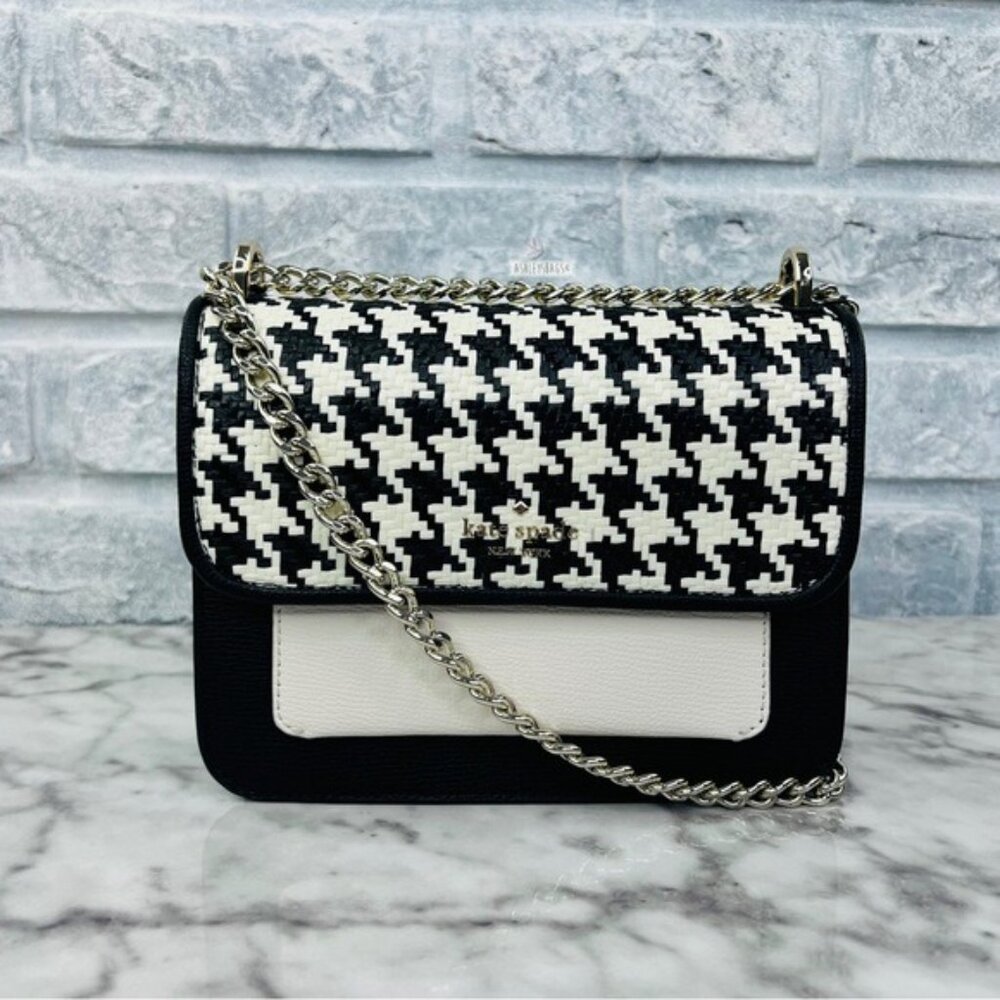 Kate Spade Woven Remi Flap Chain Crossbody Shoulder Bag In Houndstooth - Picture 2 of 12